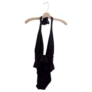 WeWoreWhat One Piece Swimsuit Bikini Halter Plunging Neckline Black